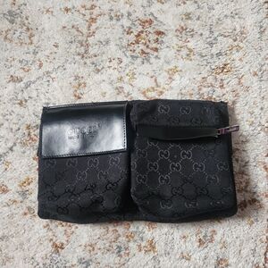 Unknown Vintage Small Black Canvas Dual Pocket Belt Bag